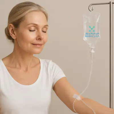 A Anti-Ageing IV Therapy Dubai displays cutting-edge pain relief, combining safety and aesthetics. The clear IV bag on a silver pole at Dubais clinics offers real-time monitoring, ensuring a convenient and visually appealing experience for patients seeking rejuvenation.
