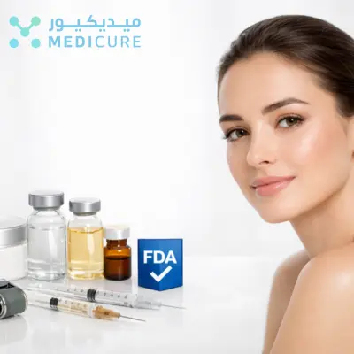 Elegant aesthetic banner showing healthy glowing skin with medical-grade skin booster products on a clean, minimal background.